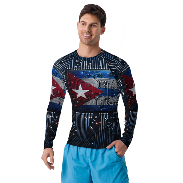 Cuban Flag Circuit Board Men's Rash Guard | Combat Sports & Outdoor Performance Long Sleeve