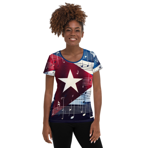 Women's All-Over-Print Athletic Shirt - Cuban Symphony Design for Combat Sports & Outdoor Enthusiasts