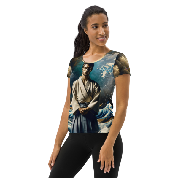 Elevate Your Performance with the Serene Samurai All-Over-Print Women's Athletic Shirt - Image 3