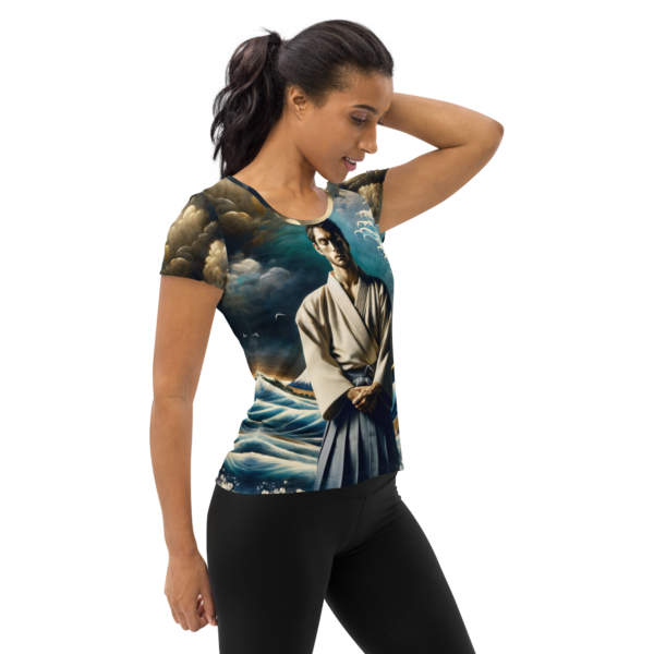 Elevate Your Performance with the Serene Samurai All-Over-Print Women's Athletic Shirt - Image 4