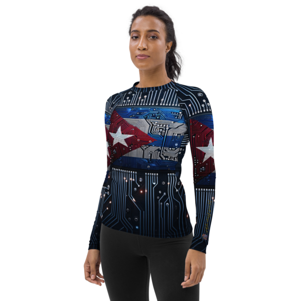 Women's High-Performance Rash Guard - Cuban Circuit Board Design | UPF 50+ Sun Protection for Combat Sports & Outdoor Activities - Image 3