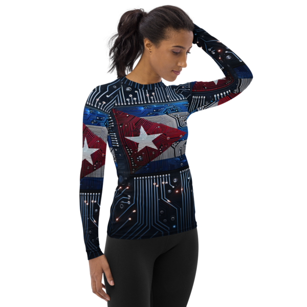 Women's High-Performance Rash Guard - Cuban Circuit Board Design | UPF 50+ Sun Protection for Combat Sports & Outdoor Activities - Image 4