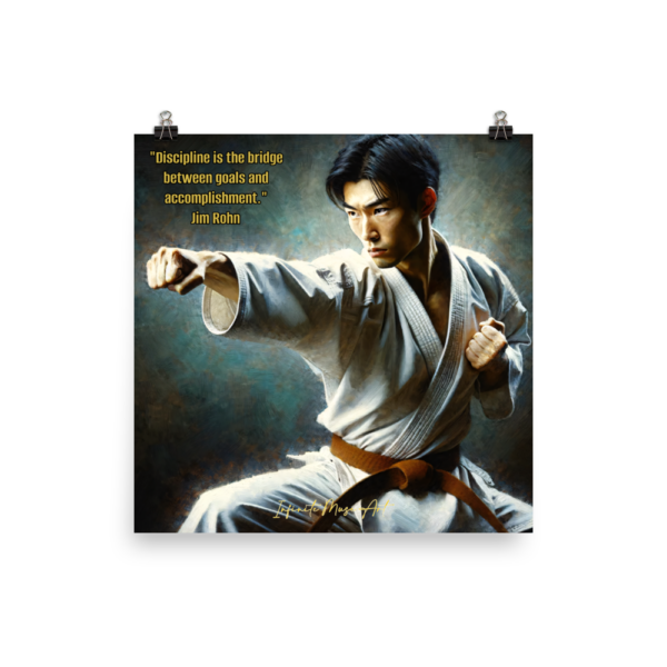 Warrior's Precision – 18x18in Japanese Poster Print | Featuring Jim Rohn Quote