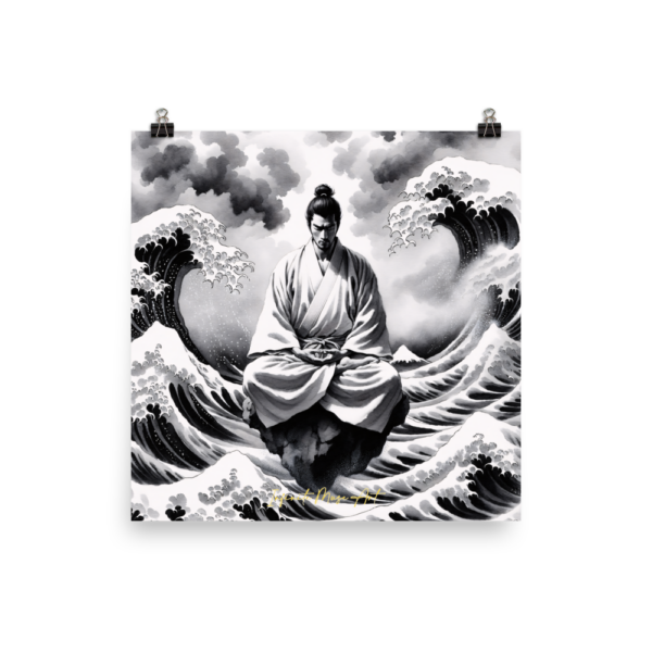 Samurai's Tranquility Amidst the Tempest - 18x18in Premium Japanese Martial Arts Poster