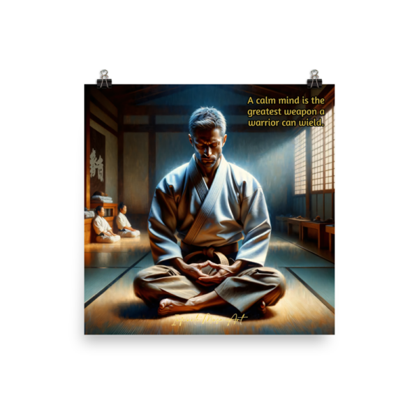 Zen Warrior 18x18in Japanese Poster Paper Print | Inspirational Quote - 'A Calm Mind is the Greatest Weapon'