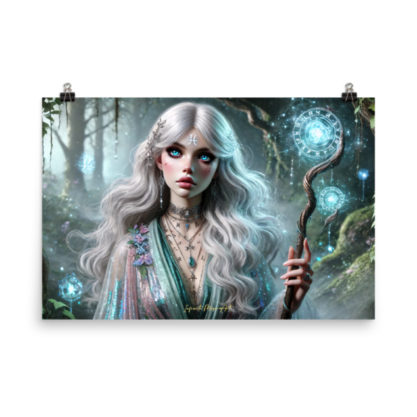 Enchanting Forest Sorceress: Mystical Art Print on Japanese Poster-Paper (24x36in)