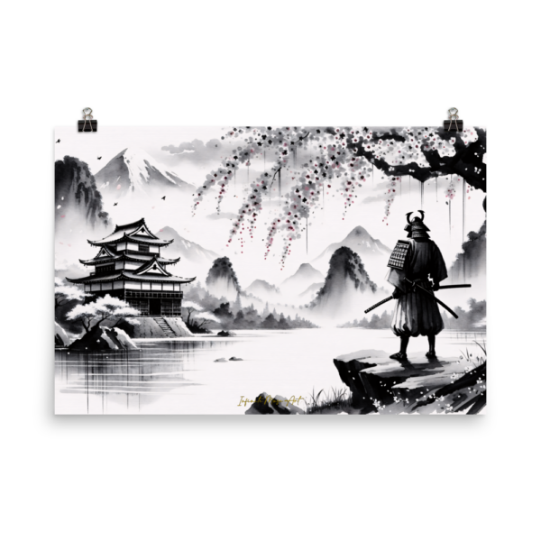 Samurai Serenity: Japanese Ink Art Poster (24x36in)