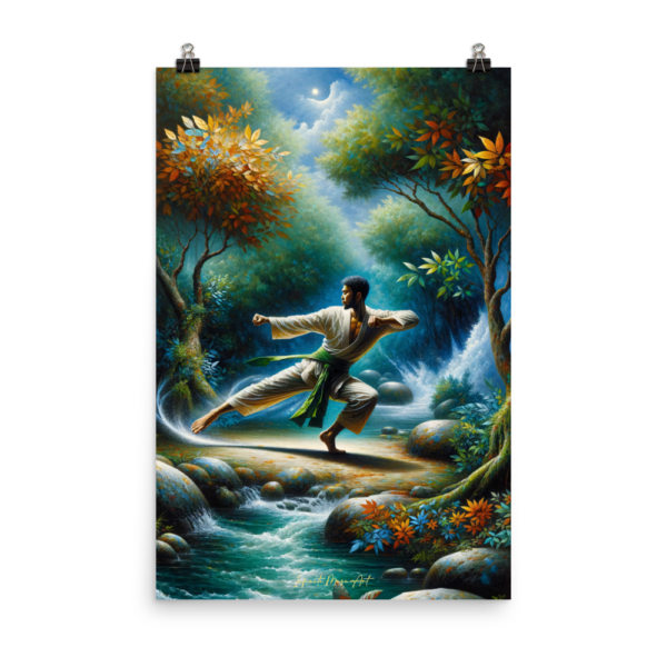 Martial Grace in the Enchanted Forest: Dynamic Art Print on Japanese Poster Paper (24x36in)