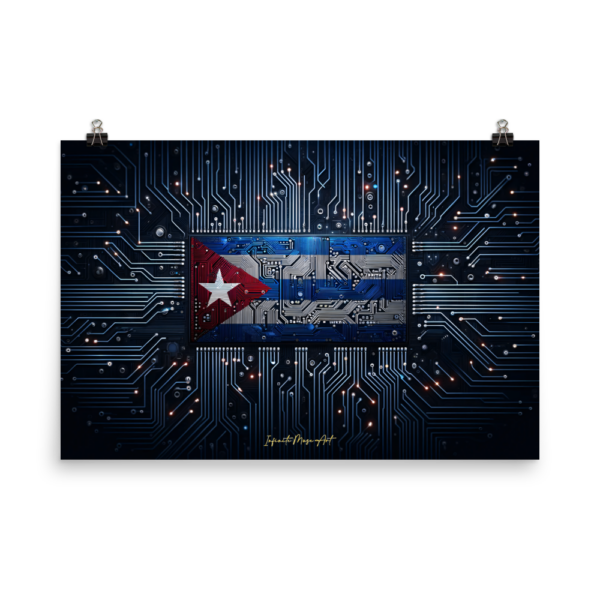 Cuban Flag Circuit Board Design, High-Tech Cuba Artwork Print