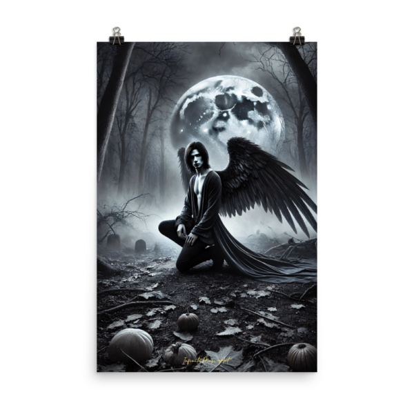 Shadowed Seraphim: 24x36in Gothic Dark Angel Japanese Poster-Paper Print