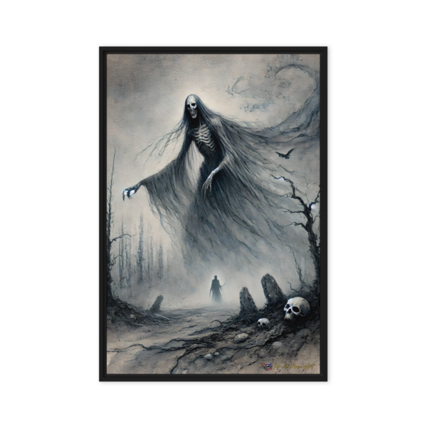 Thanatos Rising - 24x36in Wood Framed Gothic Dark Fantasy Canvas Print | Premium Pine Frame | Deities of Darkness Collection