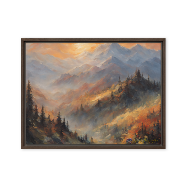 Radiant Peaks - Premium 18x24in Wood Framed Canvas Print | Autumn Mountain Landscape Art