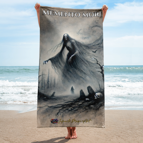 Thanatos Rising Beach Towel - Memento Mori Gothic Art Print | 30x60in Soft & Cozy All-Over Sublimation Towel