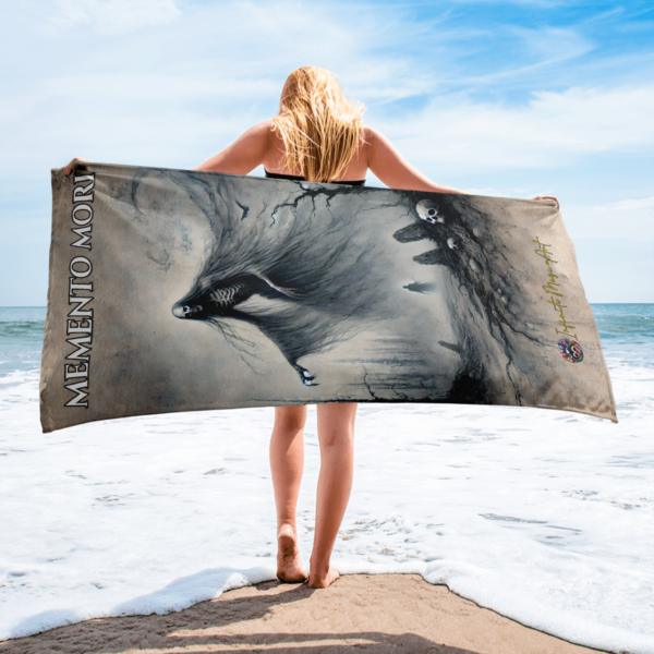 Thanatos Rising Beach Towel - Memento Mori Gothic Art Print | 30x60in Soft & Cozy All-Over Sublimation Towel - Image 2