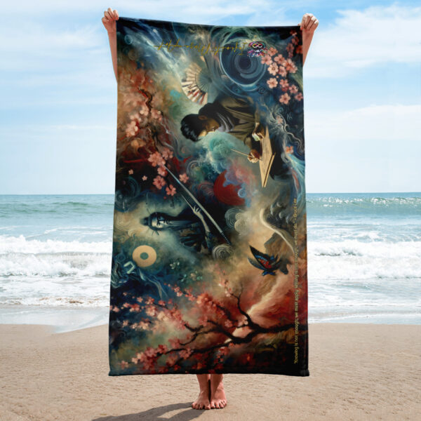 Harmony in Combat Beach Towel - 30x60in Martial Arts Inspired Towel with Bruce Lee Quote - Image 2