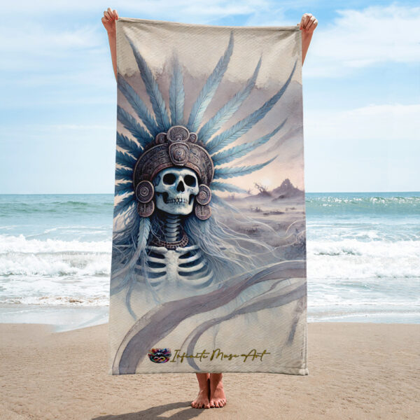 Xolotl's Lament Aztec Death God 30x60in Sublimation Beach Towel - Soft & Cozy Cotton-Poly Blend