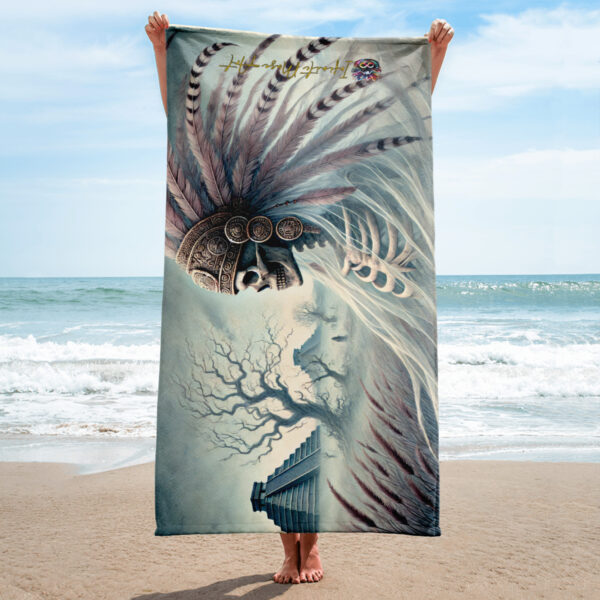 Mictlantecuhtli’s Vigil Beach Towel – 30x60in Super Soft Gothic Aztec God of Death Design - Image 2