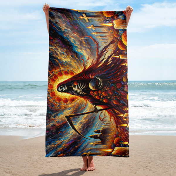 Santa Muerte: Keeper of the Veil 30x60in Gothic Beach Towel – Soft & Cozy All-Over Sublimation Print - Image 2