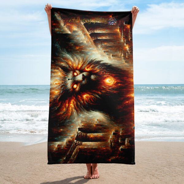 Inferno Guardian 30x60in Premium Beach Towel - Mystical Feline of Fire - Image 2