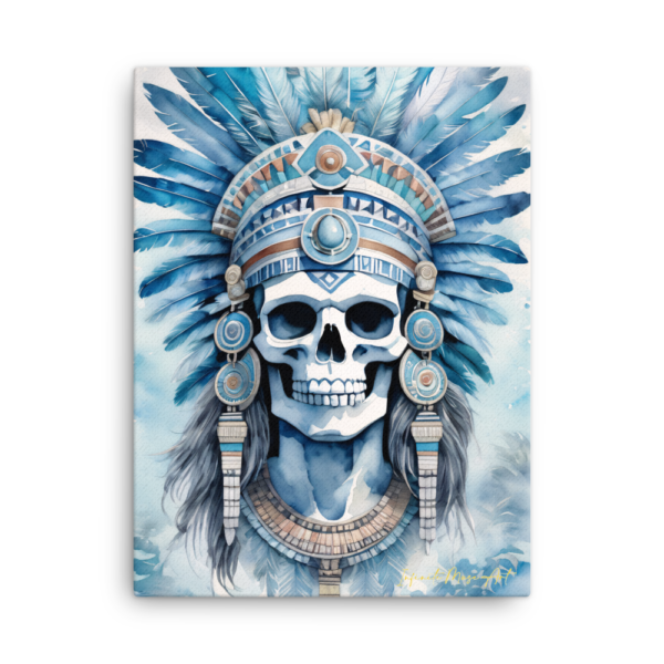 Aztec Death God: Mictlantecuhtli in Cool Tones - Thin Frameless Canvas Print (18x24in)