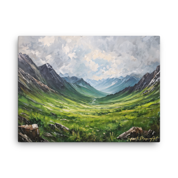 Serene Alpine Valley Canvas Print - Thin, Frameless Art 18x24in