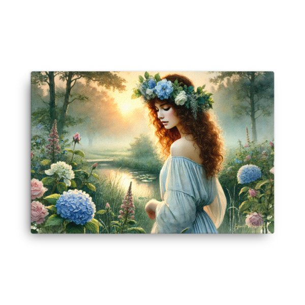 Elysian Reflection 24x36 Thin Frameless Canvas Print - Mystical Garden Maiden