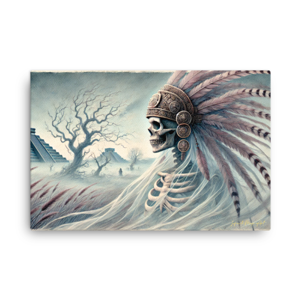 Mictlantecuhtli’s Vigil - 24x36in Thin Frameless Canvas Print | Gothic Aztec God of Death Art