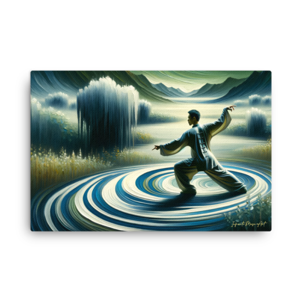 Whispers of the Flowing River – 24x36in Thin Frameless Canvas Print | Ethereal Martial Arts-Inspired Art