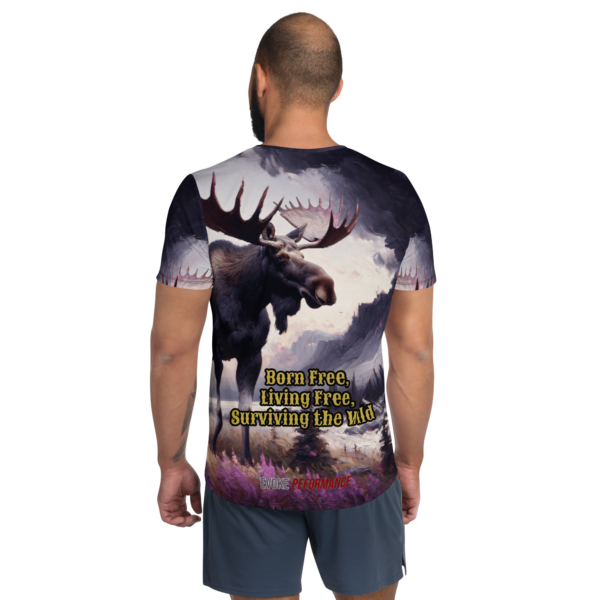 Men’s All-Over-Print Athletic Shirt - "Gentle Moose Amid Chaos" with "Born Free, Live Free, Survive the Wild" Slogan - Image 2