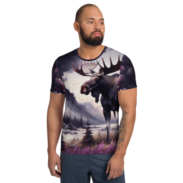 Men’s All-Over-Print Athletic Shirt - "Gentle Moose Amid Chaos" with "Born Free, Live Free, Survive the Wild" Slogan