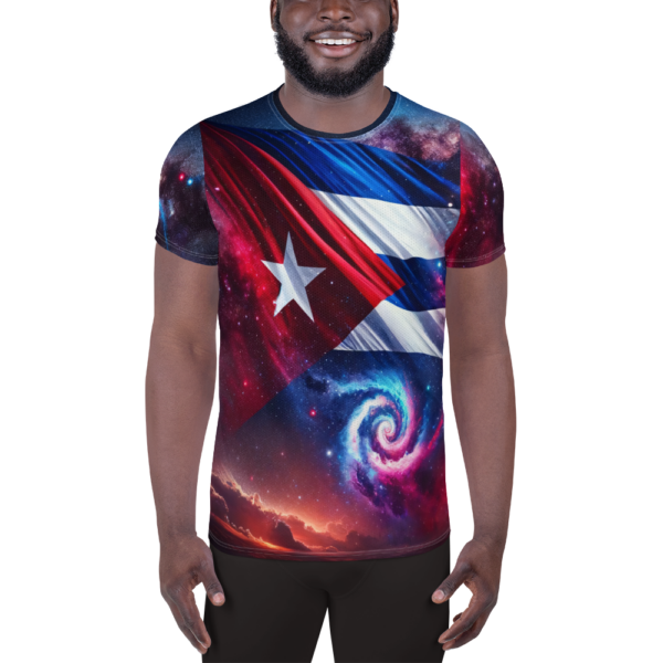 Cuban Flag Cosmic Athletic Shirt – Men's All-Over-Print Performance Top for Combat Sports & Outdoor Enthusiasts