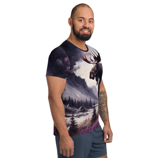 Men’s All-Over-Print Athletic Shirt - "Gentle Moose Amid Chaos" with "Born Free, Live Free, Survive the Wild" Slogan - Image 3