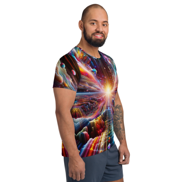 Cosmic Symphony All-Over-Print Men's Athletic Shirt - Moisture-Wicking Performance Tee for Combat Sports & Outdoor Enthusiasts - Image 3