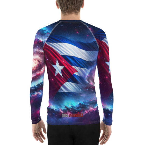 Men’s Long Sleeve Rash Guard | Cosmic Cuban Flag Design | Combat & Outdoor Sports Gear with UPF 50+ Protection - Image 2