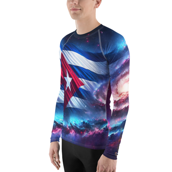 Men’s Long Sleeve Rash Guard | Cosmic Cuban Flag Design | Combat & Outdoor Sports Gear with UPF 50+ Protection - Image 3