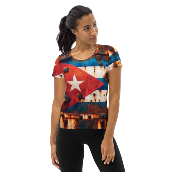 Women's All-Over-Print Athletic Shirt - Rustic Cuban Flag Design for Combat Sports & Outdoor Enthusiasts