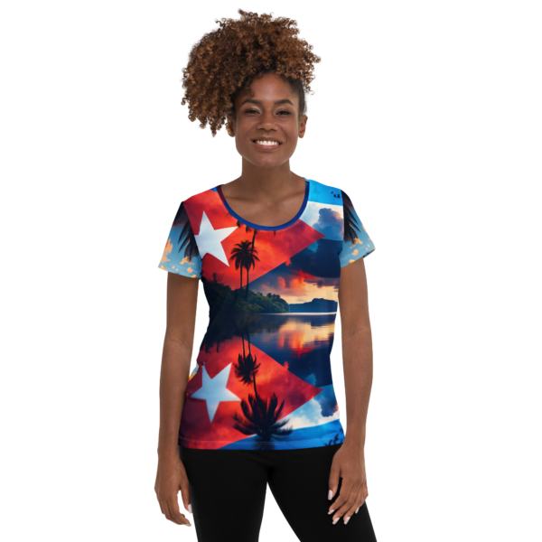 Cuban Radiance Women’s All-Over-Print Athletic Shirt | Moisture-Wicking Performance Wear for Combat Sports & Outdoor Enthusiasts