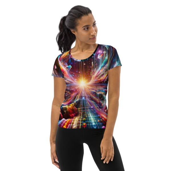 Cosmic Symphony Women's All-Over-Print Athletic Shirt - Moisture-Wicking for Combat Sports & Outdoor Enthusiasts