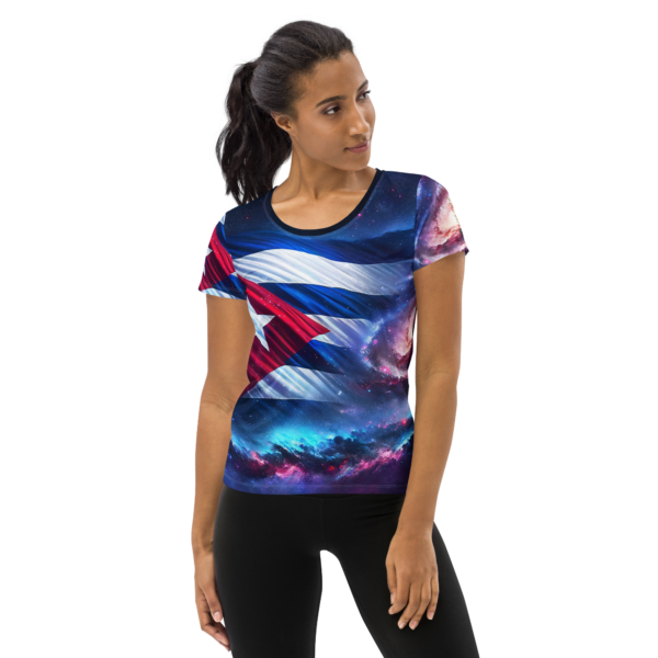 Women's All-Over Print Athletic Shirt – Cosmic Cuban Flag Design | Combat Sports & Outdoor Enthusiasts