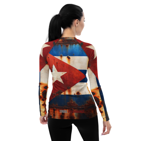 Women's Combat Sports Rash Guard - Rust & Resilience Cuban Flag Design - Image 2