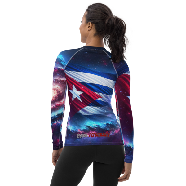 Women's Long Sleeve Rash Guard | Galactic Cuban Flag Design – Sun Protection for Combat Sports & Outdoor Adventures - Image 2