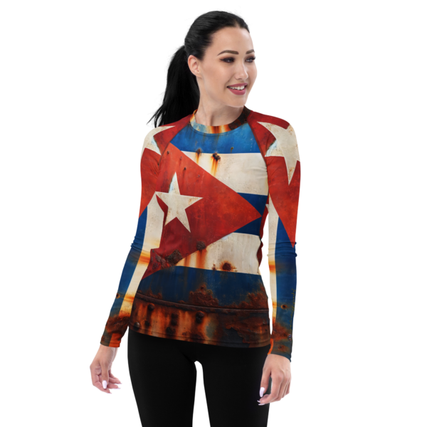 Women's Combat Sports Rash Guard - Rust & Resilience Cuban Flag Design