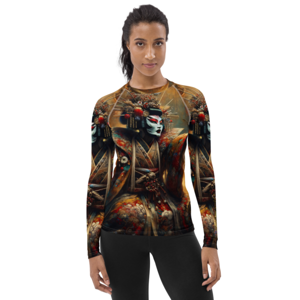 Women's Long Sleeve Rash Guard - Kabuki Warrior Design | UPF 50+ Sun Protection for Combat Sports, Beach, & Outdoor Adventures