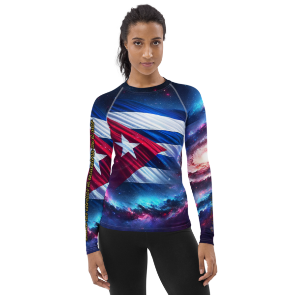 Women's Long Sleeve Rash Guard | Galactic Cuban Flag Design – Sun Protection for Combat Sports & Outdoor Adventures