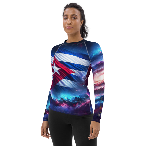 Women's Long Sleeve Rash Guard | Galactic Cuban Flag Design – Sun Protection for Combat Sports & Outdoor Adventures - Image 3