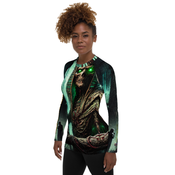 Osiris Ascendant: Monarch of the Dystopian Realm All-Over Print Women's Rash Guard - Image 3