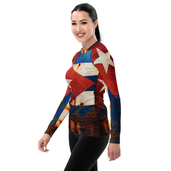 Women's Combat Sports Rash Guard - Rust & Resilience Cuban Flag Design - Image 3