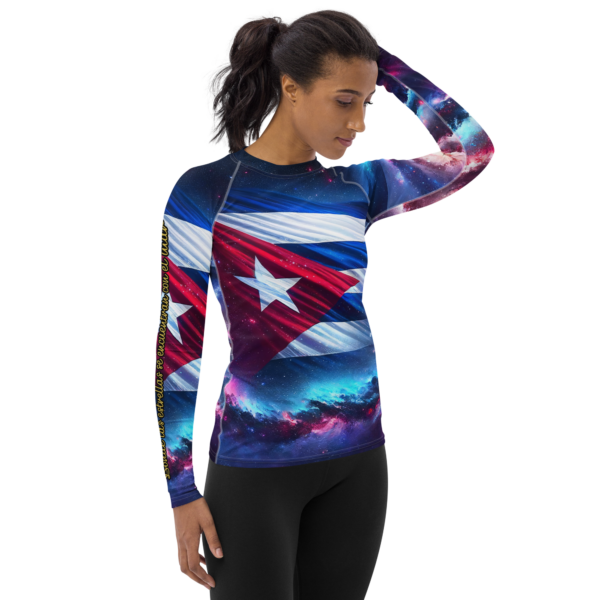 Women's Long Sleeve Rash Guard | Galactic Cuban Flag Design – Sun Protection for Combat Sports & Outdoor Adventures - Image 4