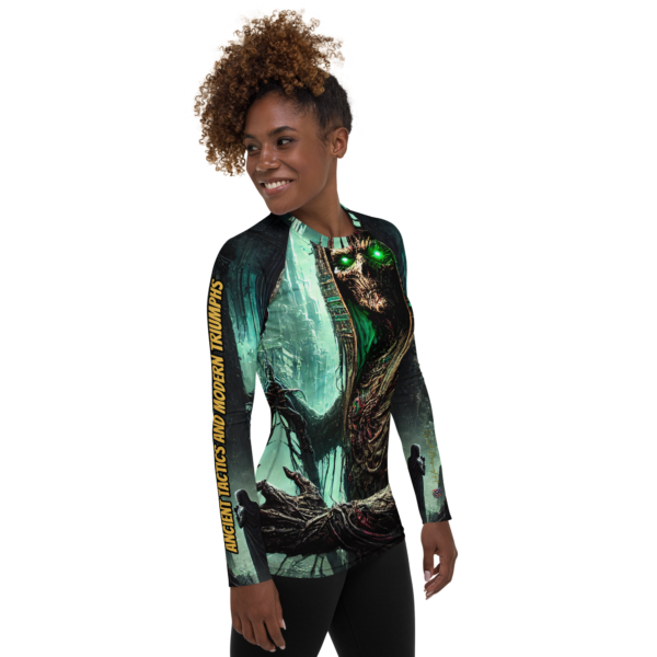 Osiris Ascendant: Monarch of the Dystopian Realm All-Over Print Women's Rash Guard - Image 4