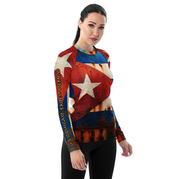 Women's Combat Sports Rash Guard - Rust & Resilience Cuban Flag Design - Image 4